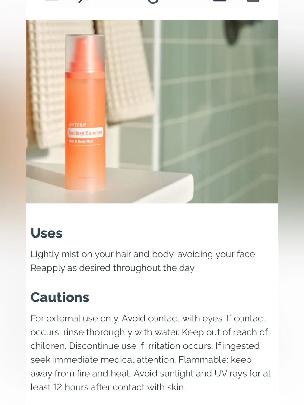 Doterra Endless Summer Hair & Body Mist — Coral Orange Bottle, 3.4 oz / 100ml